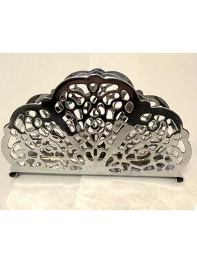 Vintage Irvin Ware Chrome Napkin Letter Holder Filigree Silver Lace Retro Home